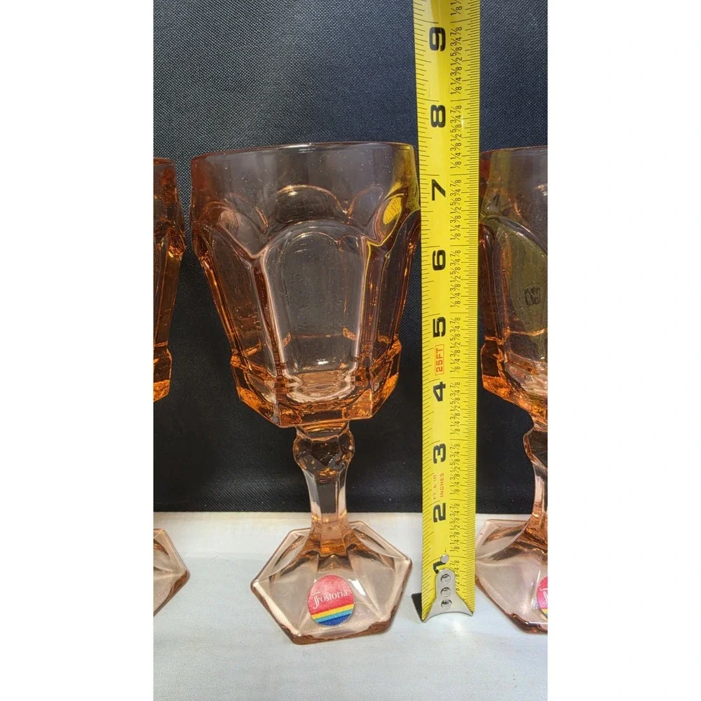 6 Vintage Fostoria Glass Virginia Peach Pink Stemmed Wine Goblet 7.5